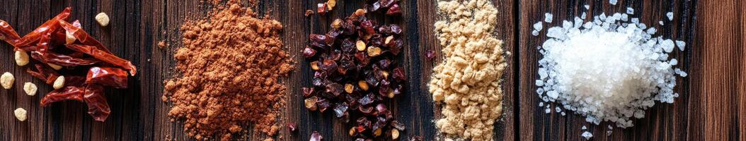 Spice blend preparation featuring traditional tajin and other flavorful ingredients on a wooden surface photo