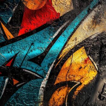 A graffiti wall with colorful paint and a black background photo