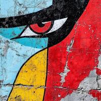 A colorful bird painted on a wall photo