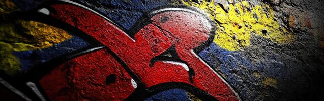 A graffiti wall with red and blue letters photo