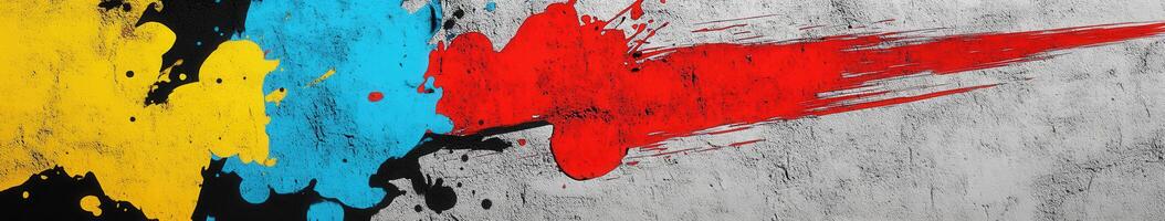 A painting of a red, yellow and blue paint splatter photo