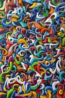 Colorful graffiti artwork vibrant with swirling letters and shapes photo