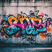 Vibrant urban graffiti art displayed on a concrete wall photo