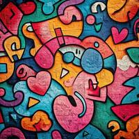 Colorful graffiti art showcases vibrant shapes and patterns photo