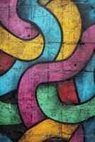 Colorful graffiti mural featuring abstract patterns on a wall photo