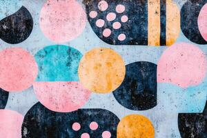 Vibrant graffiti mural featuring colorful shapes on urban wall photo