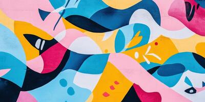 Vibrant graffiti mural showcasing colorful abstract design in urban setting photo