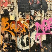 Vibrant graffiti on peeling wall in urban setting during midday photo