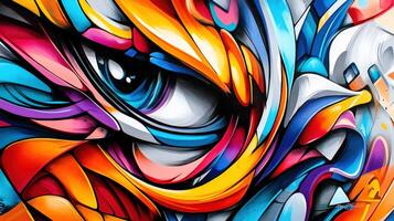Vibrant graffiti artwork displaying colorful abstract eye design photo