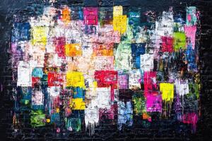 Colorful graffiti mural on urban wall adds vibrancy to the city photo