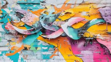 Urban graffiti features vibrant colors and unique designs on wall photo