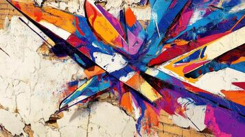 Vibrant graffiti art displays dynamic colors on urban wall photo