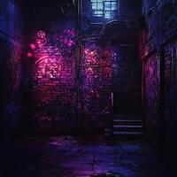 Vibrant street art illuminates hidden alleyway at night photo