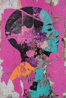 Vibrant urban graffiti artwork depicting a profile against colorful backdrop photo