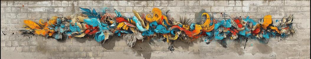 Vibrant graffiti adorns urban wall in colorful artistic display photo