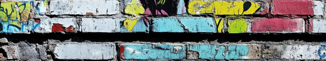 Colorful graffiti mural on a brick wall in an urban setting photo