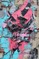 Vibrant graffiti artwork on a weathered wall in an urban setting photo