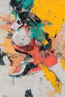 Vibrant graffiti art featuring abstract portrait in urban setting photo