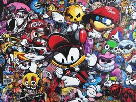 Creative urban graffiti mural showcasing vibrant character designs photo