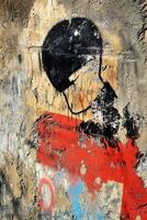 Unique graffiti art displaying a striking face silhouette on a wall photo