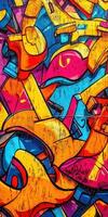 Vibrant graffiti mural showcasing abstract shapes in urban setting photo