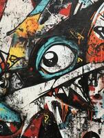 Colorful graffiti mural featuring abstract creatures and vivid colors photo