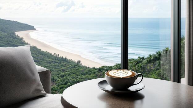 Enjoying coffee with a breathtaking ocean view photo