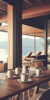 Coffee by the seaside at a cozy cafe photo