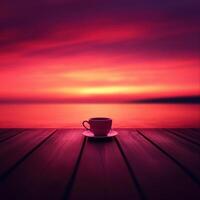 Enjoying coffee at sunset by the water photo