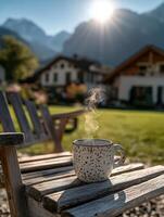 Morning coffee by the mountains photo