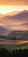 Serene hills at sunset glow photo