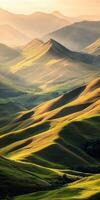 Rolling hills bathed in sunlight photo