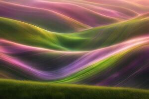 Vibrant rolling hills at dusk photo