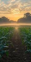 Morning mist over cornfield photo