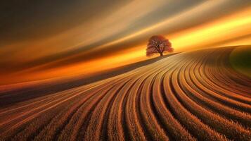 Scenic sunset over field landscape photo