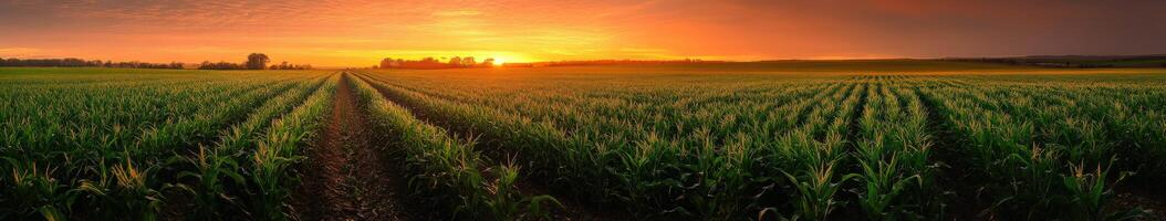 Sunset over lush cornfield photo