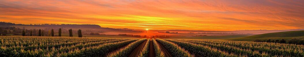 Vibrant sunset over fields photo