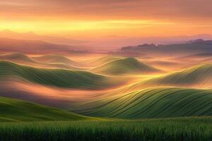 Rolling hills at sunset glow photo
