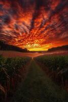 A sunset over a corn field photo