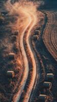 A road with hay bales and dirt photo