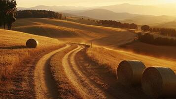 Scenic rural pathway at sunset photo