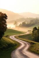 Winding road through tranquil hills photo