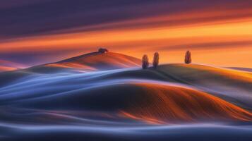 The sunset over the hills in tuscany photo