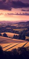 Beautiful sunset over rolling hills photo