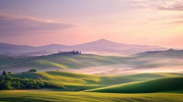 Rolling hills at dawn in Tuscany photo