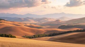 Rolling hills at sunset in Tuscany photo