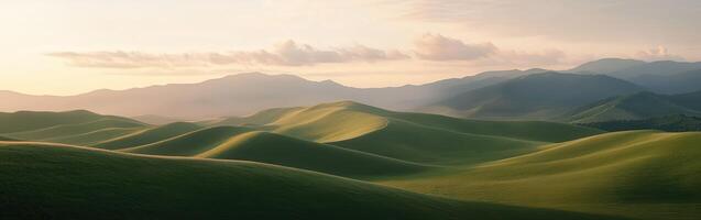 A green landscape with mountains and hills photo