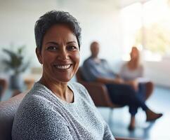Group therapy session led by psychologist photo