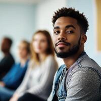 Group therapy session with a psychologist photo