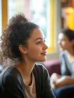 Engaging in group therapy session with compassionate focus photo